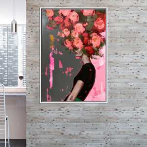 Printed Canvas: Modern Abstract Floral Woman Portrait Art,WHITE <b>FRAMED</b> CANVAS - Product Image 1