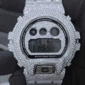 Reloj de Cuarzo para Hombre, Estilo Hip Hop, Completamente Adornado con Diamantes Moissanite, Personalizado, con Esfera de Cristal, Correa de Aleación y Manecillas - Product Image 1