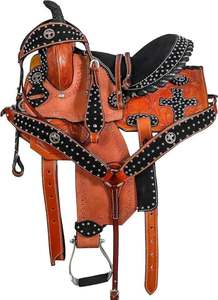 Silla de caballo ajustable con asiento profundo hecho a mano estribo de cuero occidental OEM al por mayor suministro de tachuelas ecuestres árbol de madera - Product Image 2