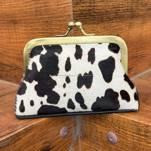 Monedero de piel auténtica con estampado de animales personalizado para mujer, Monedero de piel de vaca, monedero con hebilla, cierre de beso, novedad de 2024 - Product Image 4