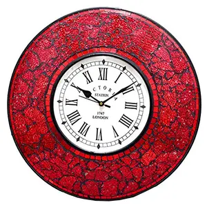 Home Decoration Wall Clock with Red Mosaic Finished Home Appliance Wall Mount Round Clock Supplier