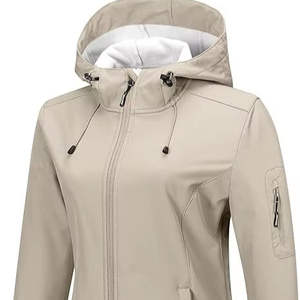 Chaqueta Softshell Casual de Invierno para Mujer, Diseño Sólido, Impermeable, Cortavientos, con Cremallera, Capucha, Cuello de Punto, Algodón Ecológico - Product Image 1