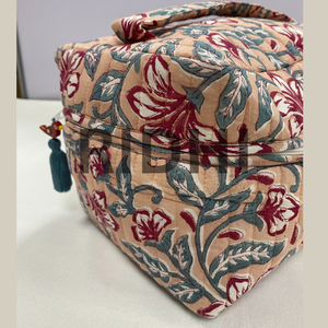 Peach Wine Quilted Cotton <b>Travel</b> <b>Toiletries</b> Handle <b>Bag</b> Handcrafted Eco Friendly Large Vintage Daily Shopping Greocery Everyday - Product Image 3