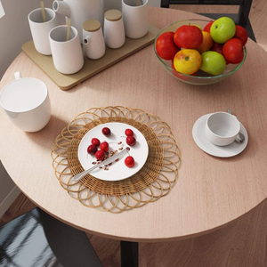 Mantel Individual de ratán con flores de estilo bohemio ecológico de alta calidad, forma de cargador, cartón tejido a mano para mesa de comedor, accesorios para el hogar - Product Image 2
