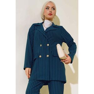 Veste blazer en crêpe à rayures émeraude pour femme - Product Image 2