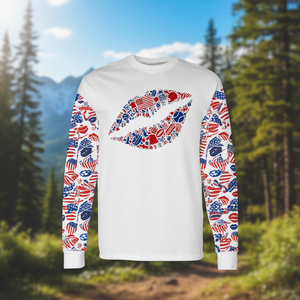 Camiseta Promocional de Manga Larga con Silueta de Labios Sexys y Símbolos Americanos para el 4 de Julio - Product Image 3