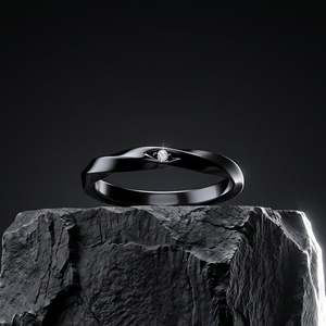 Anillo de Boda Minimalista para Hombre Jeulia, Diseño Trenzado Negro con Diamante Corte Esmeralda en Platino - Product Image 4