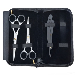Wholesale Stainless Steel Barber Hair Cutting Scissors And Straight <b>Razor</b> Grooming <b>Set</b> with PU Leather Carry Case - Product Image 1
