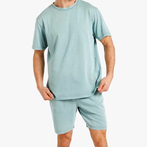 Conjunto deportivo de 2 piezas con logotipo personalizado para hombre, pantalones cortos de verano de talla grande de algodón lavado con ácido y transpirable de alta calidad para hombre - Product Image 1