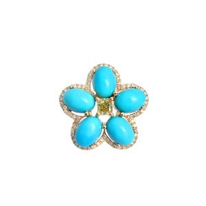Collier pour femme en argent sterling 925 plaqué or 14 carats avec pendentif fleur turquoise et accent jaune, bijoux fins - Product Image 1