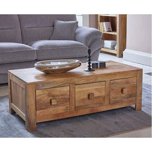 Mesa de centro de madera de mango macizo tradicional india con seis cajones hecha a mano y ecológica para uso doméstico en la sala de estar - Product Image 3