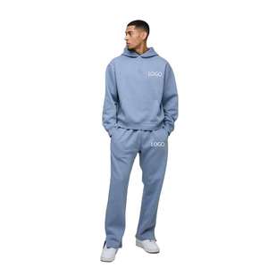 Nuevo Conjunto Deportivo de Sudadera con Capucha Azul Extra Grande con Estampado Personalizado, Pantalones de Estilo Bootcut, Ropa Urbana Personalizada, Transpirable, 100% Algodón - Product Image 1