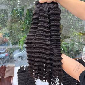 Extensiones de cabello humano vietnamita de materia prima negra Natural al por mayor, rizos hinchables rizados birmanos, ondas corporales profundas sueltas, tipo de peluca - Product Image 5