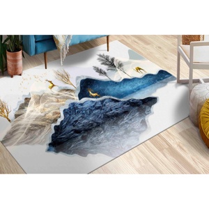 Alfombra con Diseño de Ciervos en Montaña Azul Marino y Blanco: Apta para Mascotas, con Pelo Suave - Product Image 1