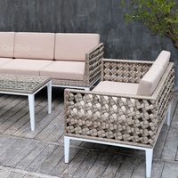 Conjunto de Sofás de Mimbre para Exteriores, Resistente a los Rayos UV, Muebles de Jardín de Mimbre Sintético, Diseño Contemporáneo Impermeable con Cojines de Espuma de Alta Densidad