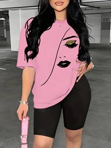 Personalizar nuevo verano 2 piezas conjunto mujer elegante 3D impreso pantalones cortos camisa 100% algodón transpirable conjuntos de mujer - Product Image 2