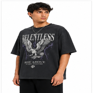 เสื้อยืดโอเวอร์ไซส์สีดำลายกราฟิกสำหรับผู้ชาย สไตล์วินเทจ สตรีทแวร์ ผ้าฝ้าย ทรงหลวม ไหล่ตก ฮิปฮอป แฟชั่นลำลอง - Product Image 5