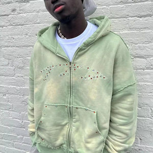 Sweats à capuche personnalisés pour hommes, surdimensionnés, à épaules tombantes, lourds, avec fermeture éclair, 100% coton, sweats à capuche vierges pour hommes - Product Image 5