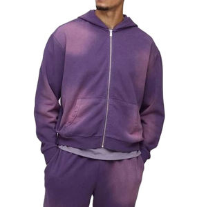 Chándal lavado con ácido con logotipo personalizado Conjunto de Sudadera con capucha y cremallera con logotipo de diamantes de imitación personalizado 420 Gsm Chándal lavado con ácido - Product Image 4