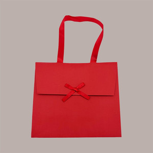 <b>Red</b> Satin <b>Ribbon</b> Gift Bag with Velcro Closure 24+11x21 cm 10 Piece Set - Product Image 1