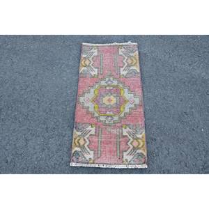 Ethnique Rouge 1.3 X 2.6ft Tapis Turc Grande Surface Laine Seagrass Motif Abstrait Rectangulaire Couloir Conception Tapis De Chambre À Dos En Latex - Product Image 1