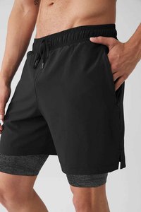 Nouveaux shorts de course noirs pour hommes, séchage rapide, avec poches, taille à cordon, longueur Bermuda, vêtements de sport décontractés, vente en gros - Product Image 6