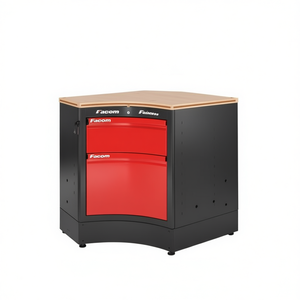 Armoire d'angle en acier inoxydable rouge Facom avec plan de travail et armoires à outils - Product Image 2