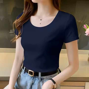 เสื้อยืดถักเข้ารูปเข้ารูปสำหรับผู้หญิงเสื้อยืดแขนสั้นจับจีบรัดเอวดีไซน์แบบกำหนดเองฤดูร้อน - Product Image 3