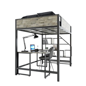 Industrial Rubber <b>Wood</b> Dormitory <b>Bed</b> with 140x200cm Size & Integrated Iron Frame Decorative Shelves (GT012) - Product Image 4