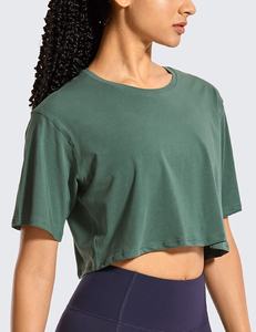 T-shirt à col rond crop top pour femmes personnalisé T-shirts à manches courtes en coton biologique 100% pour femmes à la mode pour femmes - Product Image 3