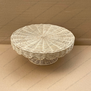 Présentoir à Gâteau en Rotin Rectangulaire Tissé en Osier Naturel Plateau en Forme de Pétoncle Supports à Gâteau pour Événements pour Servir un Gâteau - Product Image 5