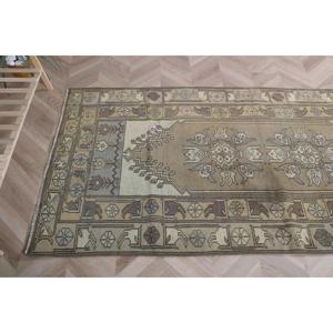 Turkish Area Rug 3.4x7.1 ft (104x215 cm), <b>Brown</b> Check Vintage Rug - Product Image 5