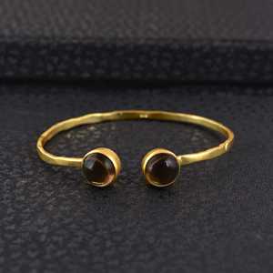 Hot Selling <b>Boho</b> Gemstone Cuff <b>Bracelet</b> Minimalist Brass Bangle Women 18k Gold Plated Double Stone Bangles for Wholesale/OEM/ODM - Product Image 6