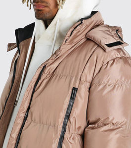 Veste matelassée épaisse respirante de haute qualité pour homme en toile à col montant avec logo frontal, boucle à grille et poche zippée - Product Image 2