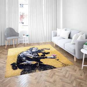 Tapis en laine imprimé - Design graffiti de caméraman Banksy, texture chenille, dos en latex écologique, patchwork traditionnel - Product Image 5