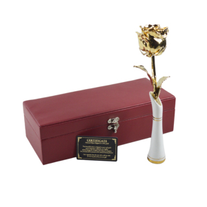 Rose naturelle véritable plaquée or 24 carats avec support en céramique pour cadeau d'anniversaire, cadeau de la Saint-Valentin et meilleur cadeau pour couple - Product Image 4