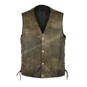 Men's High Quality Reversible Vintage Style Leather Motorcycle <b>Vest</b> With Side Laces Classic Style Pakistan Made For Outer Wear - Product Image 1