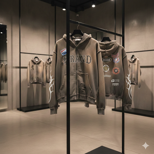 Sweat à capuche zippé marron vieilli avec imprimé REXFIT, tissu premium, fermeture éclair, poche kangourou, look streetwear pour homme, vêtements d'hiver - Product Image 3