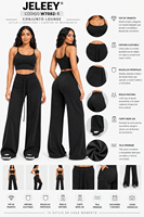 Ensemble de yoga 2 pièces : Crop top et pantalon large taille haute, couleur unie, en Spandex et Polyester, respirant, séchage rapide, avec cordon de serrage – Nouvelle Arrivée