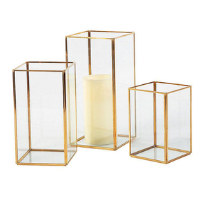 Nouveau ensemble en forme d'hexagone 3 Terrarium verre bougeoir métal laiton décoratif et bougie lanterne pour plaqué or décoration de la maison - Product Image 4