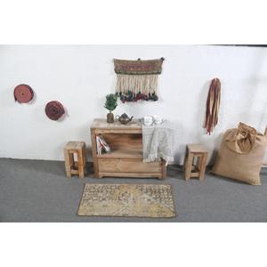 Vintage Turkish Rug 1.6x3 ft (50x91 cm), <b>Brown</b> <b>Wool</b> Rug - Product Image 3