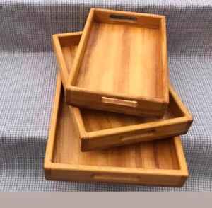 Plateau en bois de mangue de ferme Plateau de Noël Plateau de service rectangulaire avec poignée pour tasse à thé Petit-déjeuner aux fruits - Product Image 3