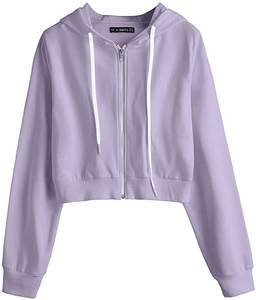 Sudadera informal recortada con capucha para mujer, jersey de manga larga para otoño e invierno con cremallera abierta, sudaderas cortas de lana bordadas - Product Image 1