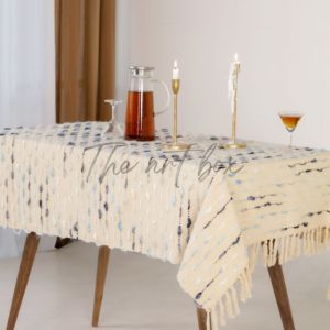 Indian Woven Rectangular Cotton <b>Tablecloth</b> <b>Embroidered</b> Striped Cover with Tassels for Home Christmas Decor and Dining - Product Image 5