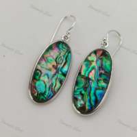 Boucles d'oreilles pendantes en argent sterling 925 avec coquille d'ormeau, style bohème, faites à la main, pierre ovale double en Paua bleu naturel, pour femmes