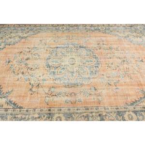 Tapis turc vintage 6 x 10,2 pieds, beige et bleu, patchwork, en laine écologique, à poils moyens, en latex, classique, rectangulaire, pour salle à manger - Product Image 5