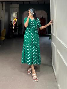 Lancai mujeres elegante Maxi Wrap vestido de alta calidad de manga larga con estampado Floral Casual botón frontal para fiestas y ropa informal - Product Image 5