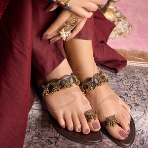 Women Kolhapuri Footwear Raahi Enterprises Handmade Natural Leather Upper Printed <b>Design</b> Anti-Slippery Soles Dangling Small - Product Image 2