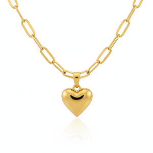 Collar de Eslabones Gruesos con Corazón Chapado en Oro de 18K, Moderno, de Acero Inoxidable con Diamantes de Titanio, Perlas y Circonitas, Hipoalergénico - Product Image 5