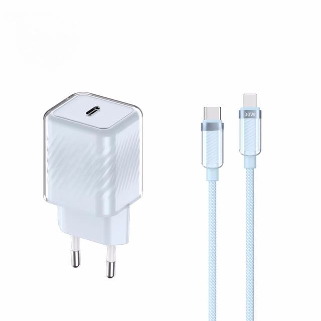 Gan 20W PD Type-C Fast Charger Set with 5v/2a Data Cable C to L Wall Charger for Mobile Phone
